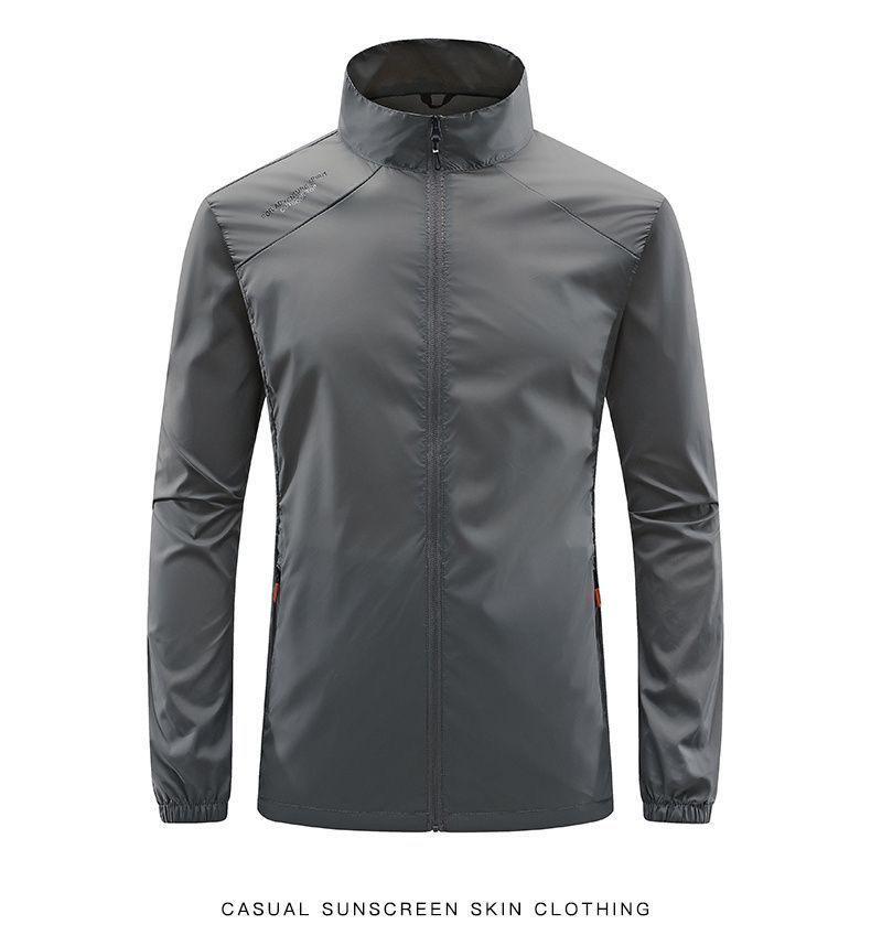 Мужская дышащая куртка из ледяного шелка с воротником-стойкой для защиты от солнца - Летняя тонкая водонепроницаемая ветровка для повседневной носки и рыбалки.
