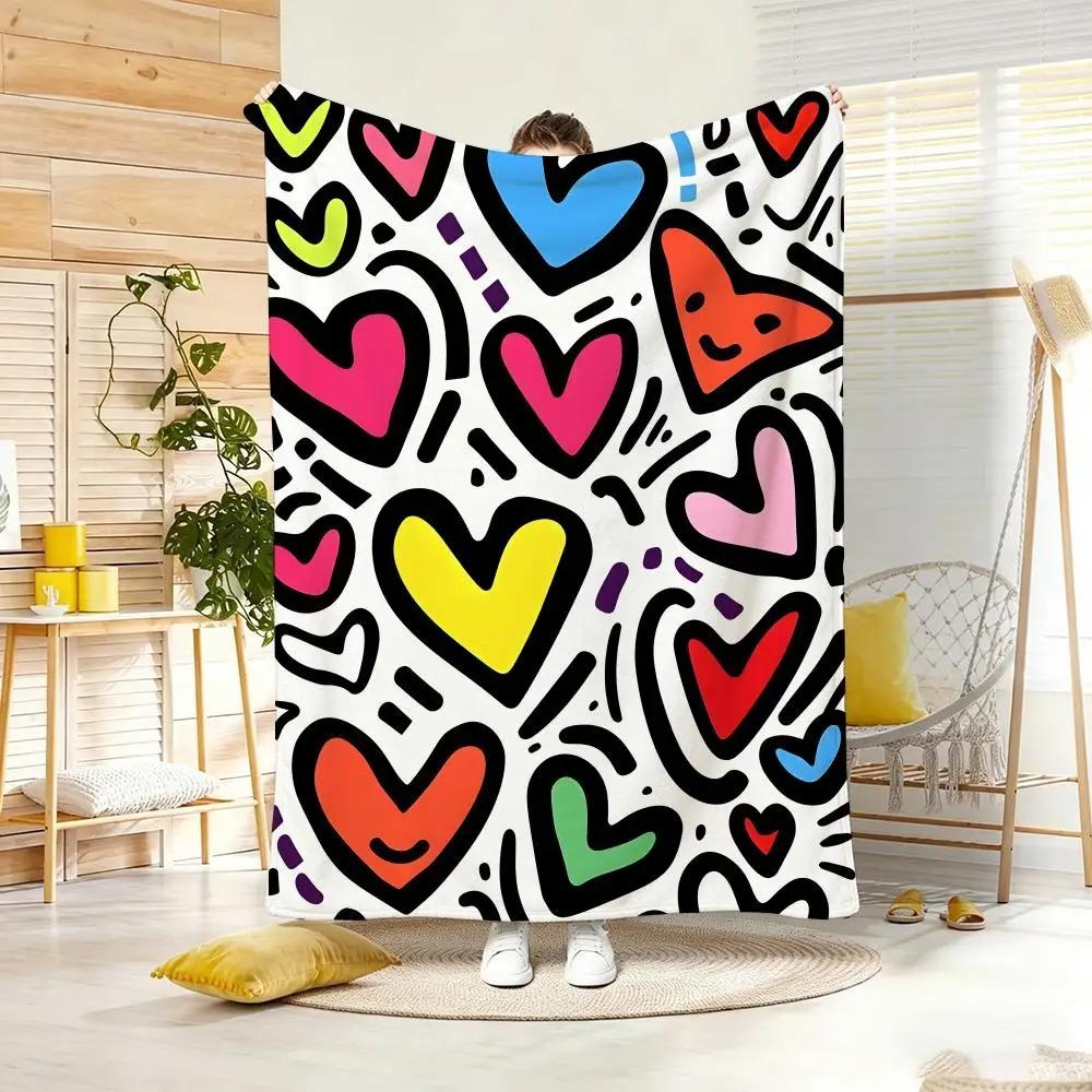 Love Symbol Heart Pattern Throw Lightweight Flannel Blanket Soft Skin-friendly for Summer Cooling