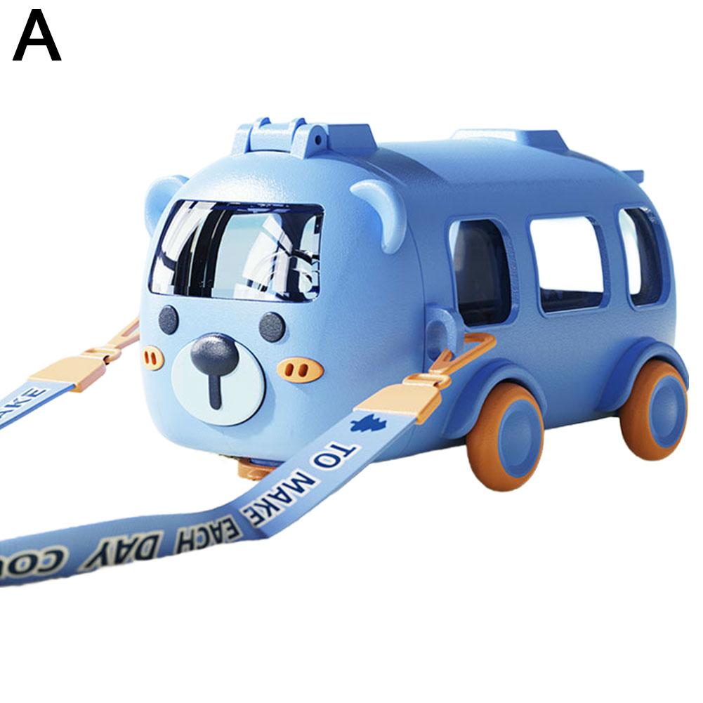 Детская бутылка для воды в виде автобуса 16 унций, автомобильная чашка для воды с соломинкой и ремешком, герметичная, съемная бутылка для воды-игрушка в виде автобуса для школы, спорта, путешествий