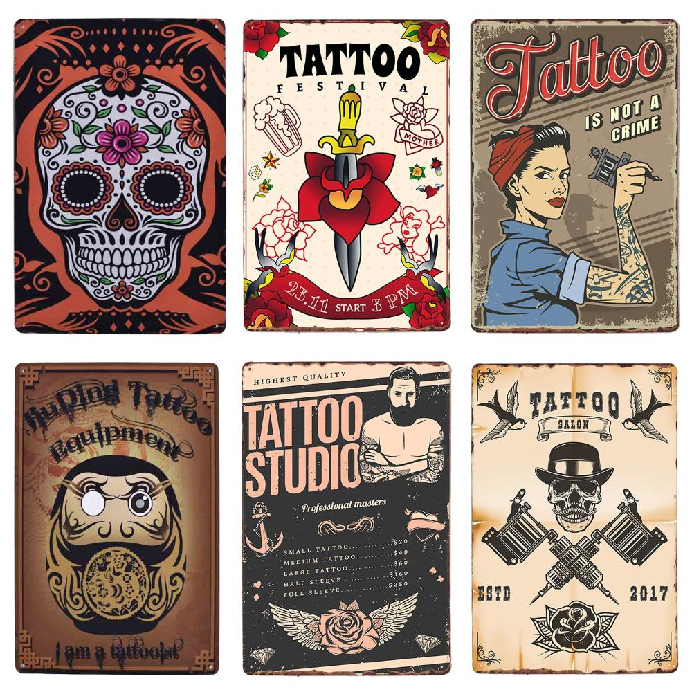 Классическая металлическая жестяная вывеска для студии татуировки, винтажная настенная художественная роспись, антикварный декор комнаты для салона татуировки, декор для дома в салоне, WY86