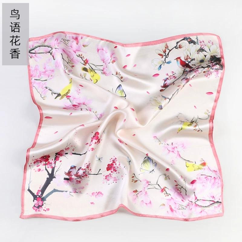 53CM Square Pure Silk Square Scarf 100% Mulberry Silk Decorative Flower Hairband Necktie Small Neckerchief for Women