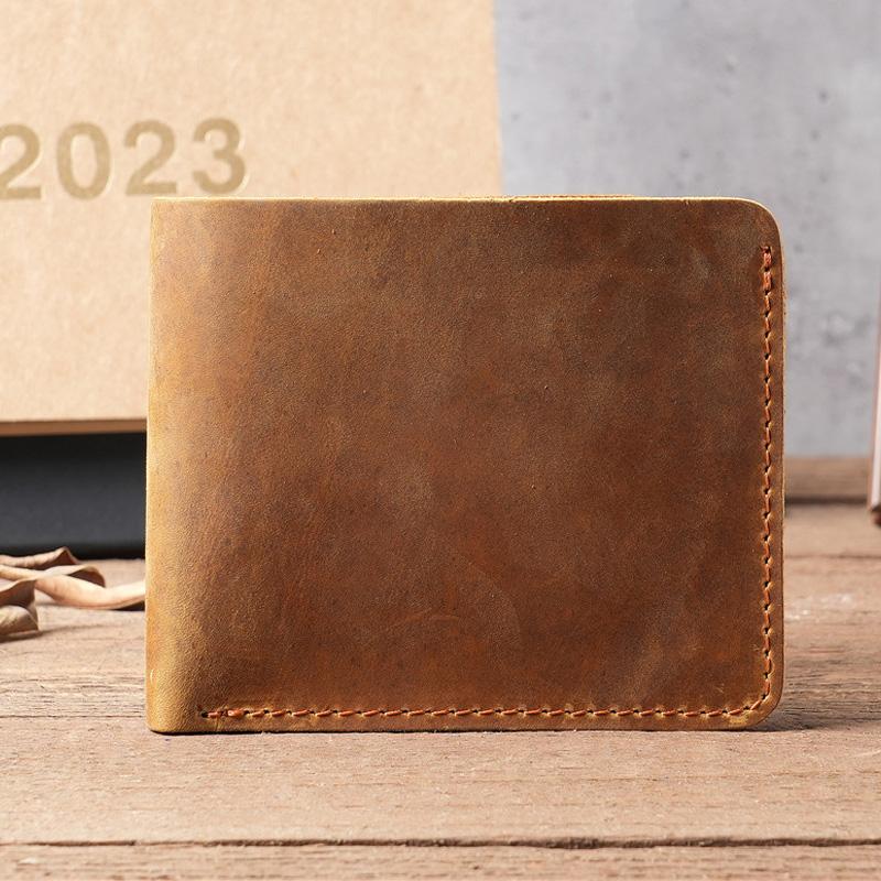 Кожаные мужские кошельки Crazy Horse, маленький кошелек ручной работы в стиле ретро, ​​брендовый дизайнерский кошелек из коровьей кожи, мужской кошелек
