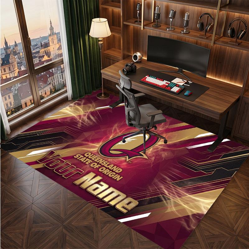 Queensland Maroons Personalized Crystal Velvet Carpet, Customized Name Text Soft Anti‑Slip Rug for Living Room Bedroom