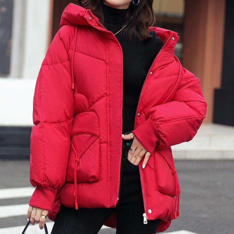 Зимняя женская теплая толстая куртка с капюшоном, повседневная свободная куртка с хлопковой подкладкой, верхняя одежда средней длины