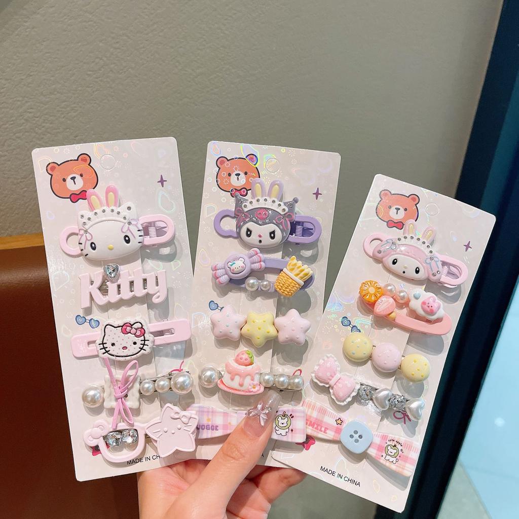 Мультяшная заколка для волос Sanrio для детей, милая заколка-зажим для волос в форме сердца для девочек, зажим для челки, аксессуары для волос для девочек, милый забавный головной убор, заколка