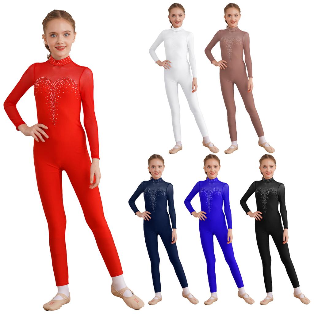 Kids Girls Long Sleeve Ballet Dance Gymnastics Leotard Jumpsuit Unitard Dancewear