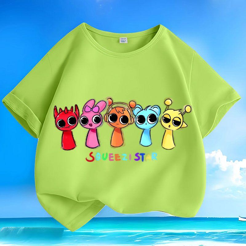 Girls' Loose and Cute Rhythm Box Top for Summer Children's Casual Short-sleeved Pure Cotton T-shirt