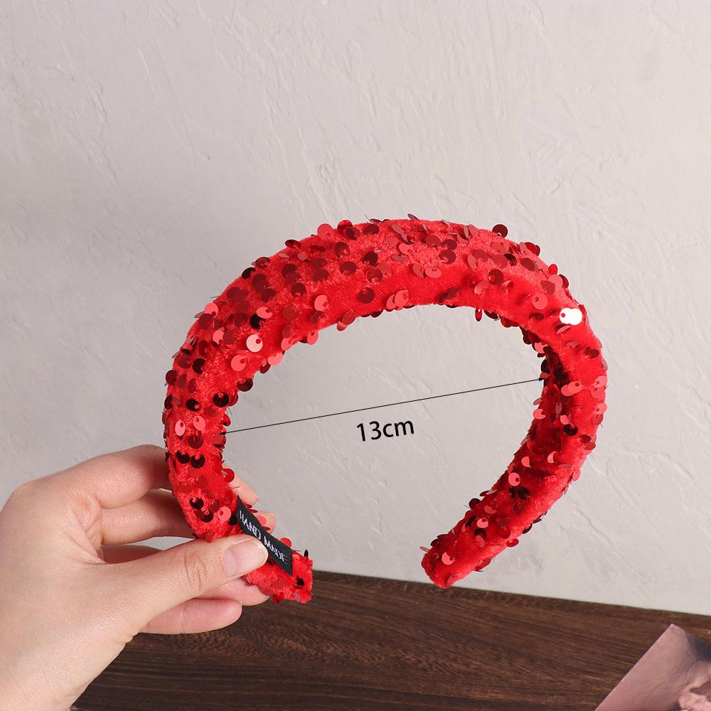 Velvet Sequins Headband Solid Color Sponge Hair Band Exquisite Wide Hairband Ladies