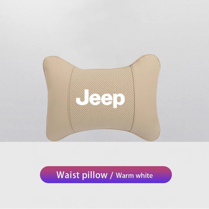 For Jeep Car Seat Neck Pillow Leather Headrest Lumbar Waist Support For Jeep Grand Cherokee Wrangler JK Gladiator Compass Ren