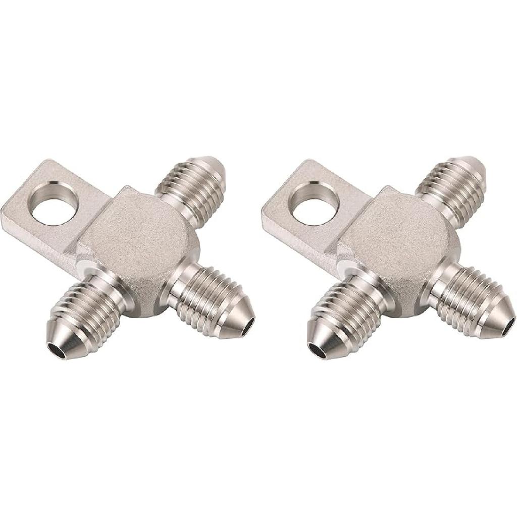 Stainless Steel 3AN Male Brake Line Tee Block Fitting Adapter With Mount Tab