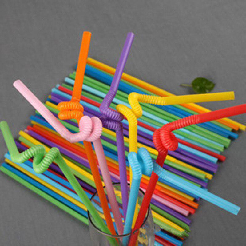 100PCS 10-Inch Extra Long Multi-Colored Flexible Bendy Disposable Plastic Drinking Straws BPA-Free