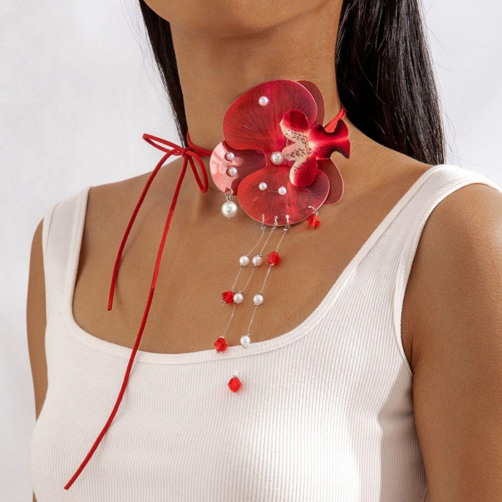 Drawstring Butterfly Orchid Clavicle Chain Lace Up Korean Style Choker Flower Necklace Jewelry