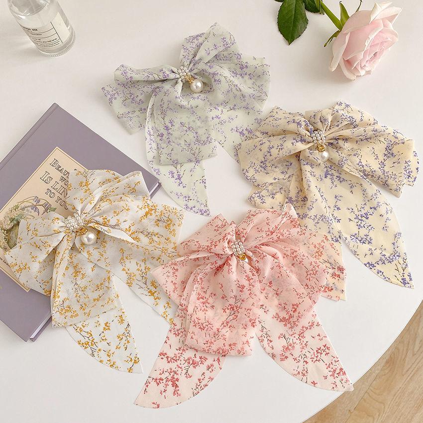 Заколка для волос с цветочным бантом и жемчугом для женщин, аксессуары для волос