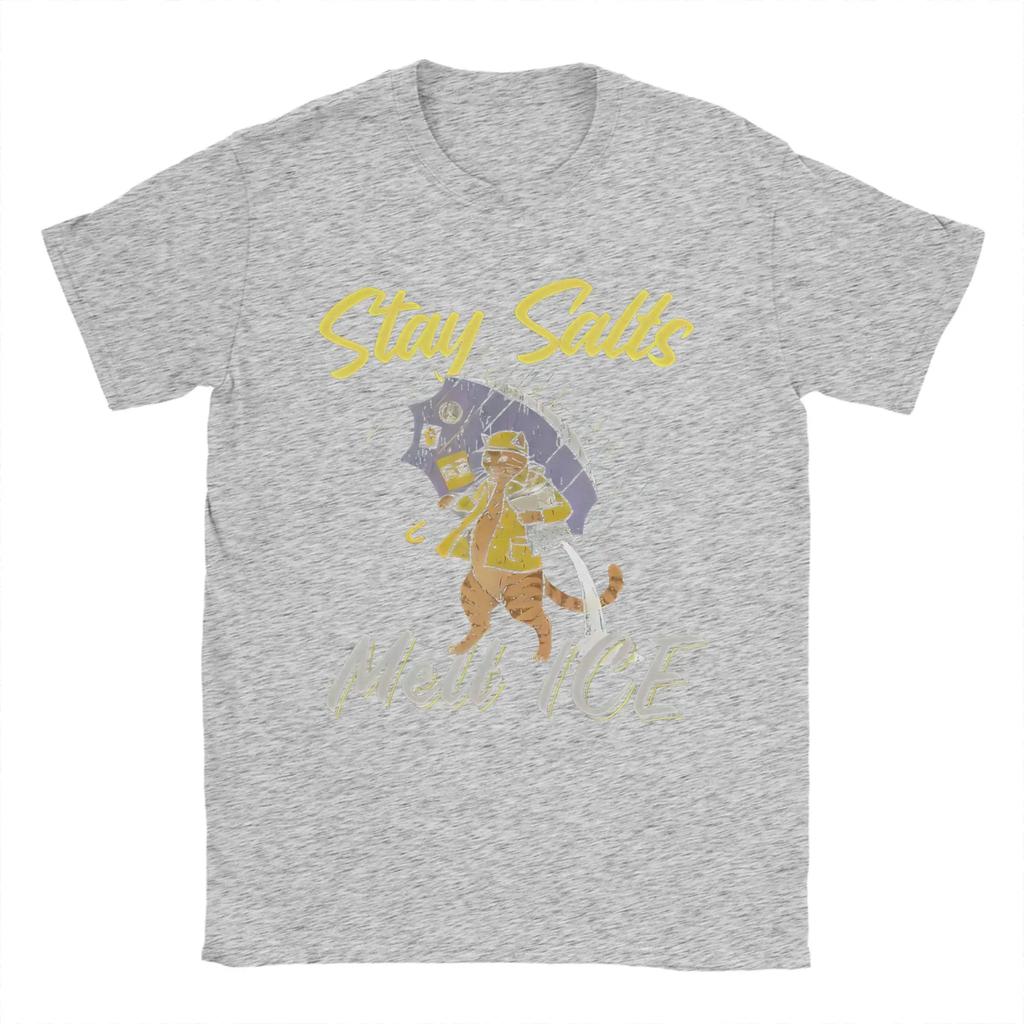 Stay Salts Melt ICE Funny Cat Umbrella Pure Cotton T Shirt For Mens Summer Classic T-Shirts O-Neck Tees Oversize Hot Sale Tops