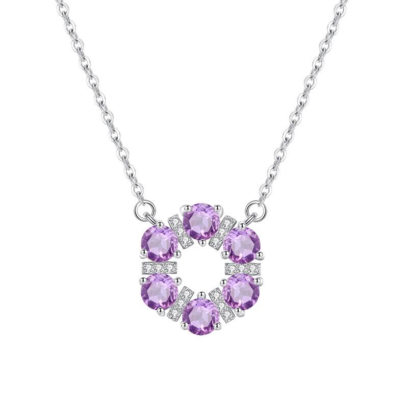 S925 Sterling Silver Necklace Crystal Flower Wreath Pendant Elegant Jewelry for Women