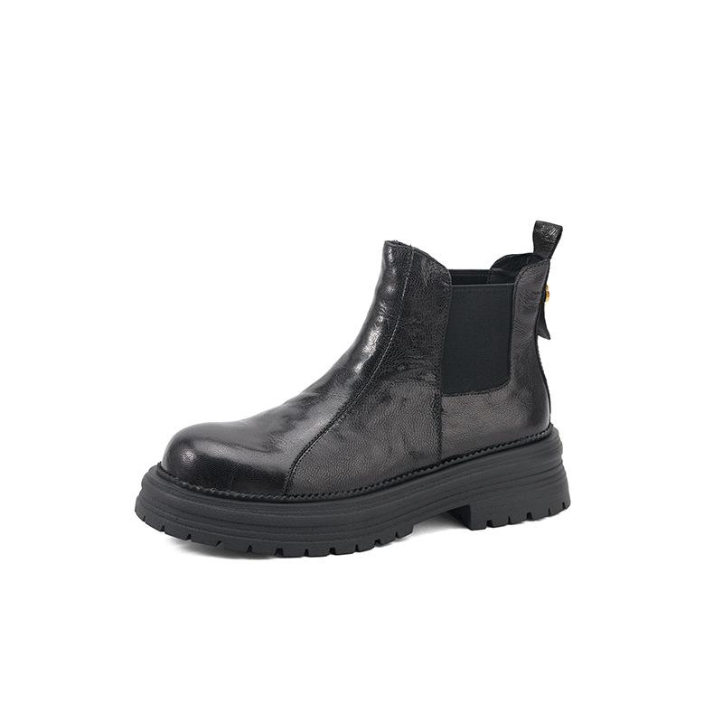 Thick-soled heightening Chelsea small short boots women's autumn and winter round head retro slim Martin boots