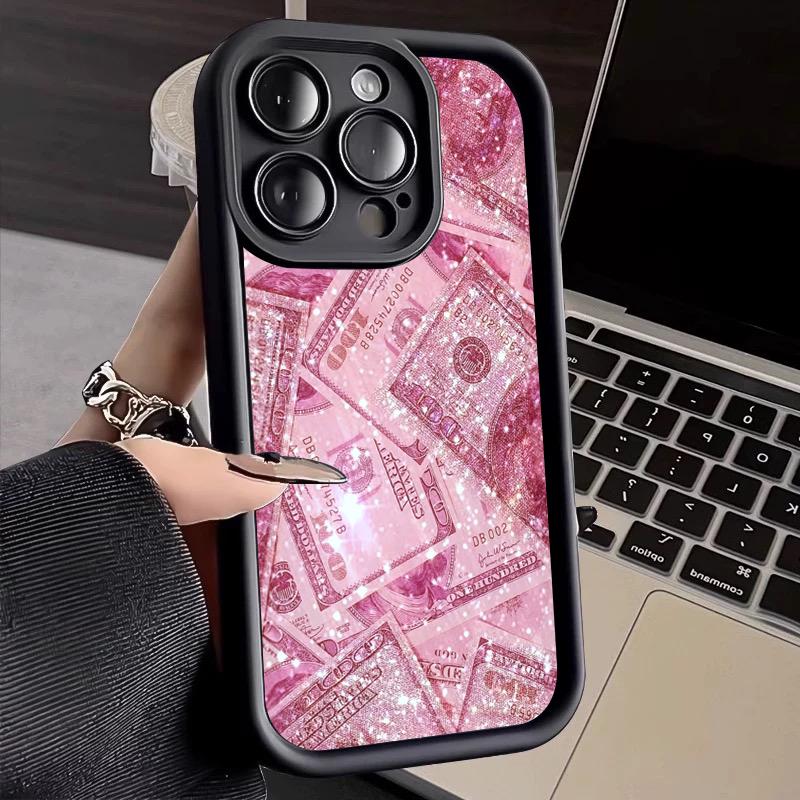 Черные доллары Чехол-бампер с дизайном банкнот для iPhone 16 15 14 13 12 11 ProMax XSMax XR 7 8 Plus Ударопрочный