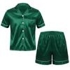 Men 2Pcs Silky Satin Pajamas Set Button Down Shirt Top with Boxer Shorts for Sleepwear Loungewear