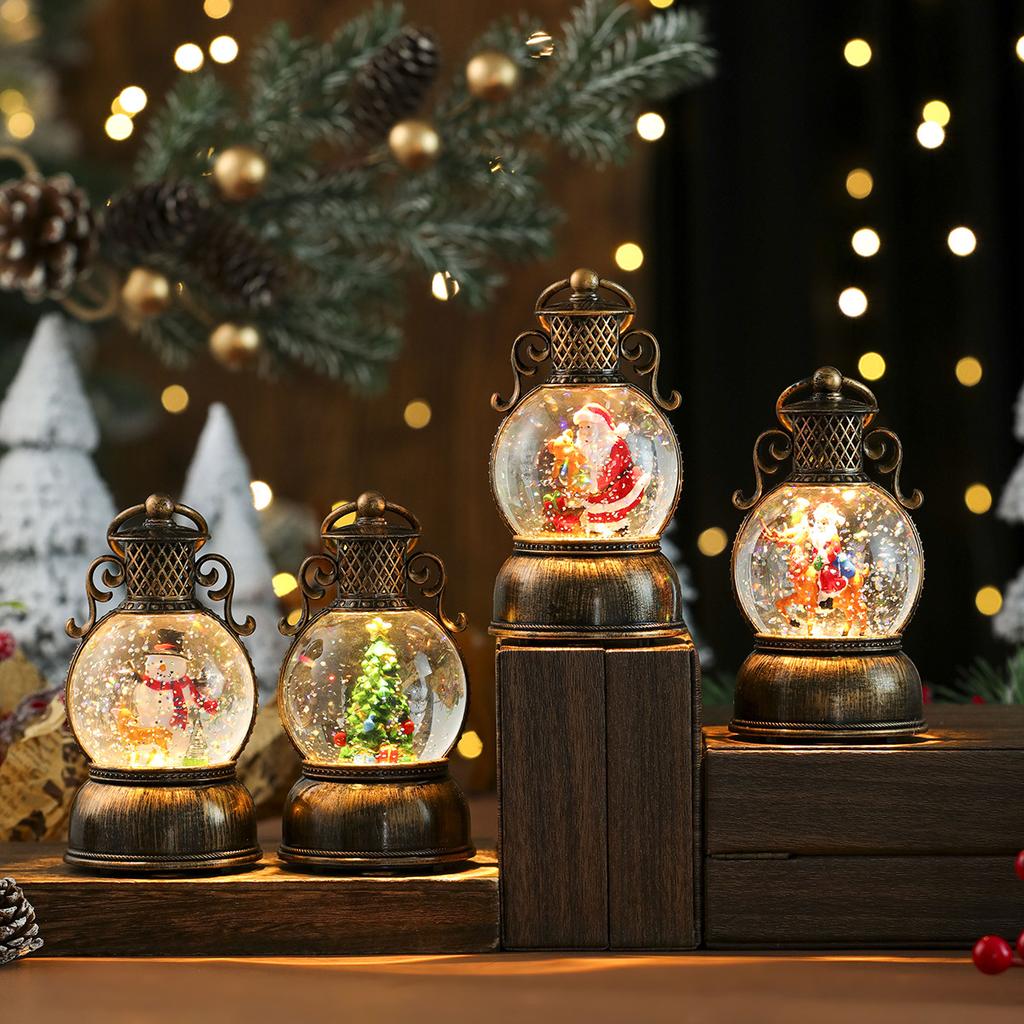 Christmas Gift Snow Globe Light with Music/Handle/Resin Figurine Holiday Decoration Table Lantern Ornaments