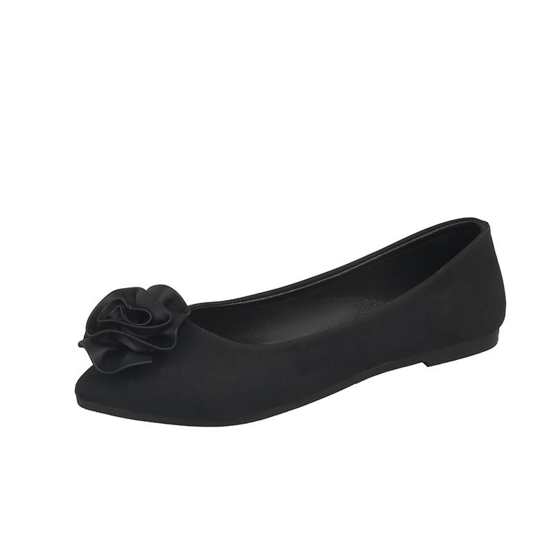 Fashion Women's Large Size Flat Shoes Autumn New Pointed Head Shallow Mouth Flower Light Soft Sole Non-slip Single Shoes