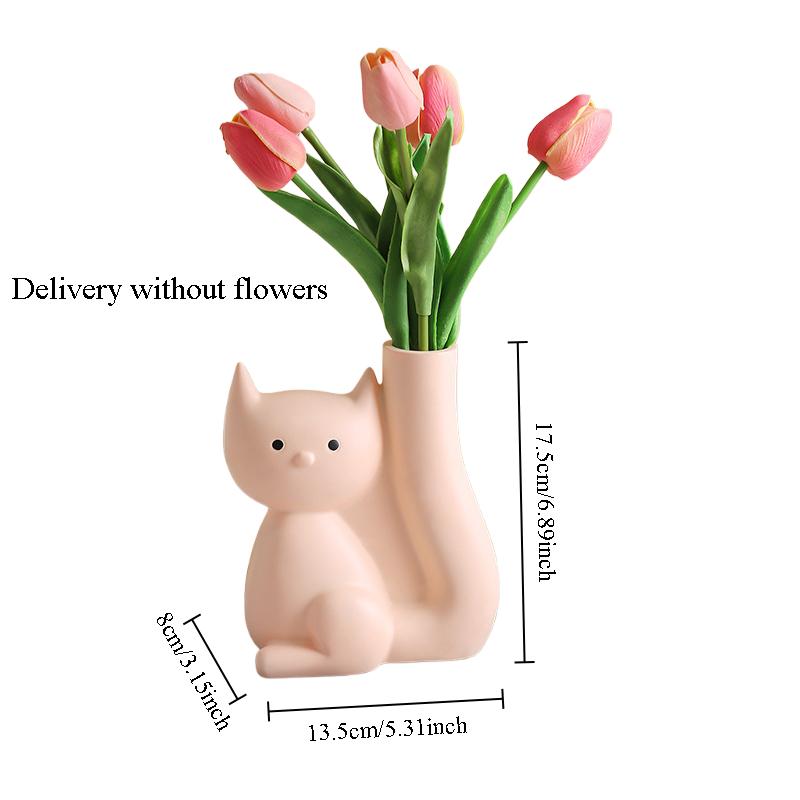 Creative Desktop Planter Cute Cat Shape Vase Ornament Resin Vase Decoration Hydroponic Plant Container Home Decor Accessories