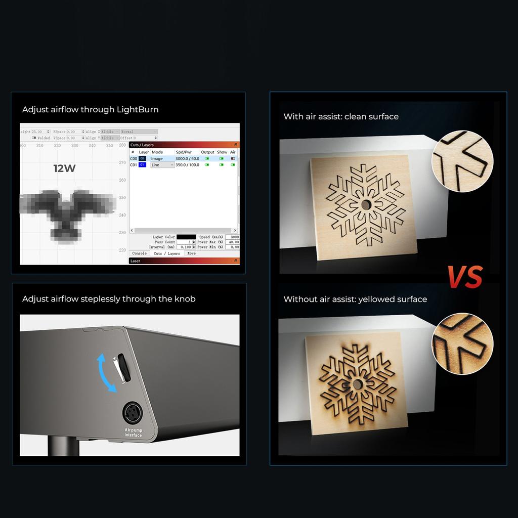 Creality Falcon2 Laser Engraver 12W Laser Head with Integrated Air Assist System High Speed Ultra Thin Spot Engraving
