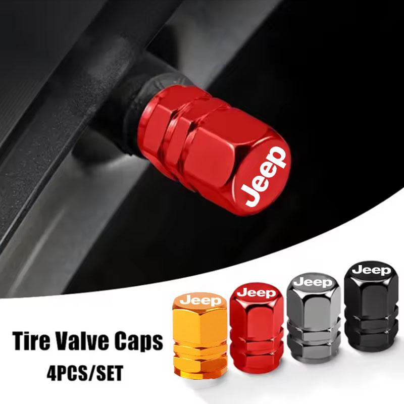 Car Tire Valve Cap Aluminum Tire Valve Stems Cap Sticker For Jeep Grand Cherokee Wrangler JK Gladiator Compass Renegade Patriot AJX1