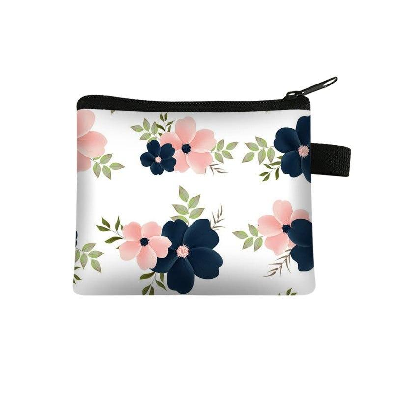 Canvas Coin Purse Floral Plaid Print Zipper Pouch Small Wallet Children Female Key Card Holder Mini Money Bag