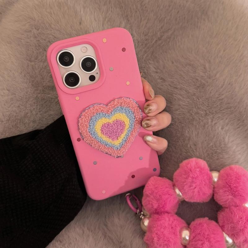 Корейский цветной чехол для телефона с горошком и сердцем для iPhone 17 16 15 13 14 11 12 Pro Max с браслетом, противоударный, мягкая крышка