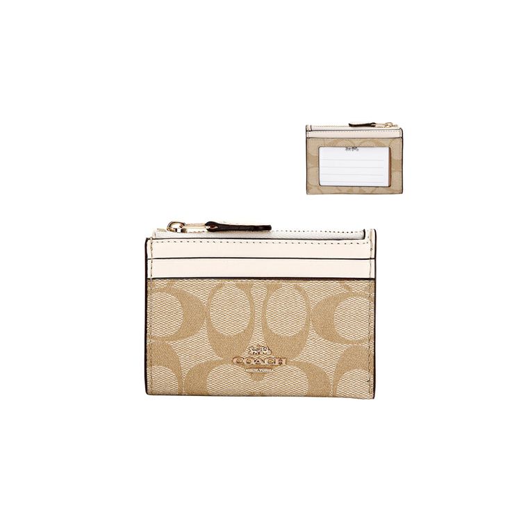 Coach Мини-клатч-кошелек Skinny 11 с монограммой из покрытого канваса и кожи для женщин Белый Хаки 88208-IMDQC