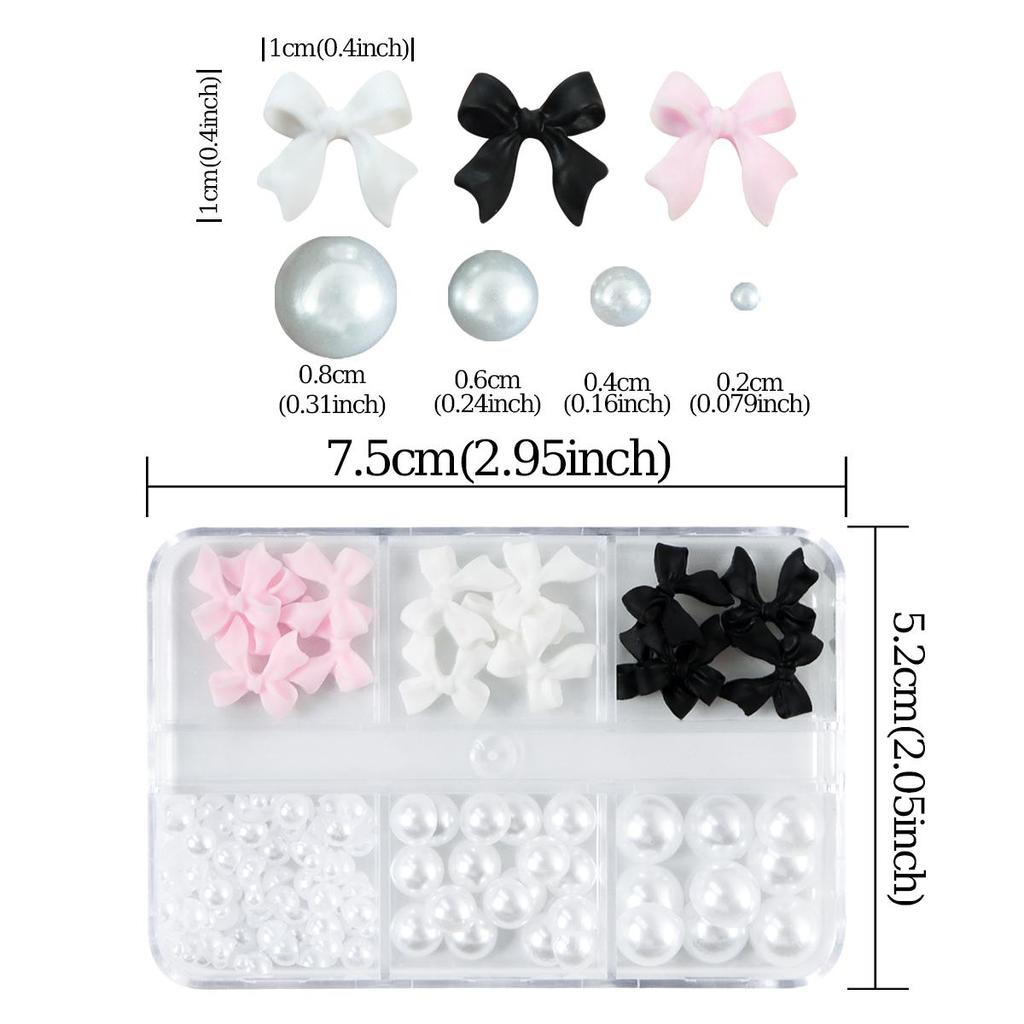 Ribbon Bow 3D Nail Art Charms Mixed Half Round Flat Beads Faux Pearl Nails Decoration Accessories Korean DIY Manicure Supplies