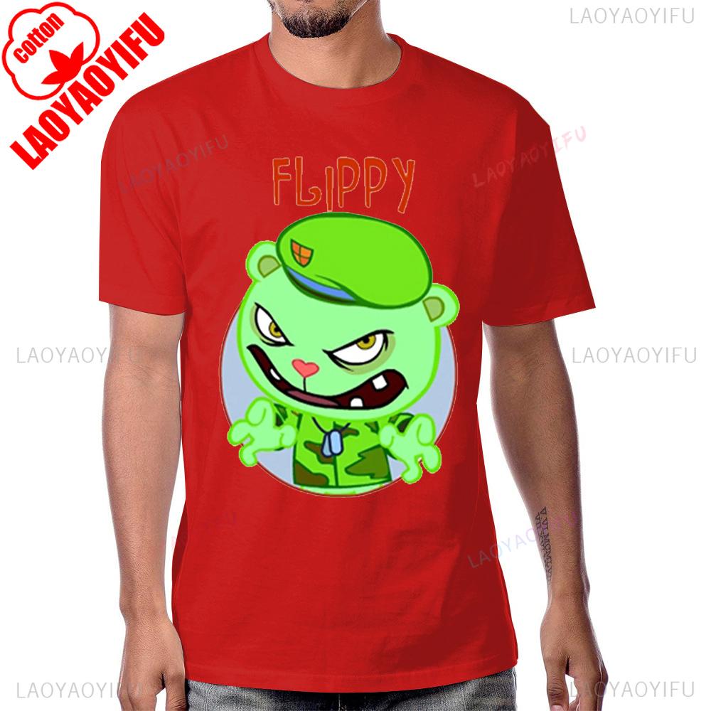 Футболка с принтом Happy Tree Friends Аниме Винтажный Мультфильм 90-е Короткий Рукав Летний Стиль Мужская Футболка Черный Юмор Графика Хлопковая Футболка