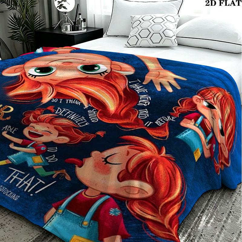 1PC Pippi Longstocking Custom Name Patterned Flannel Blanket Suitable For All Seasons for Home Decor Warmth and Comfort Gifts Holiday Present