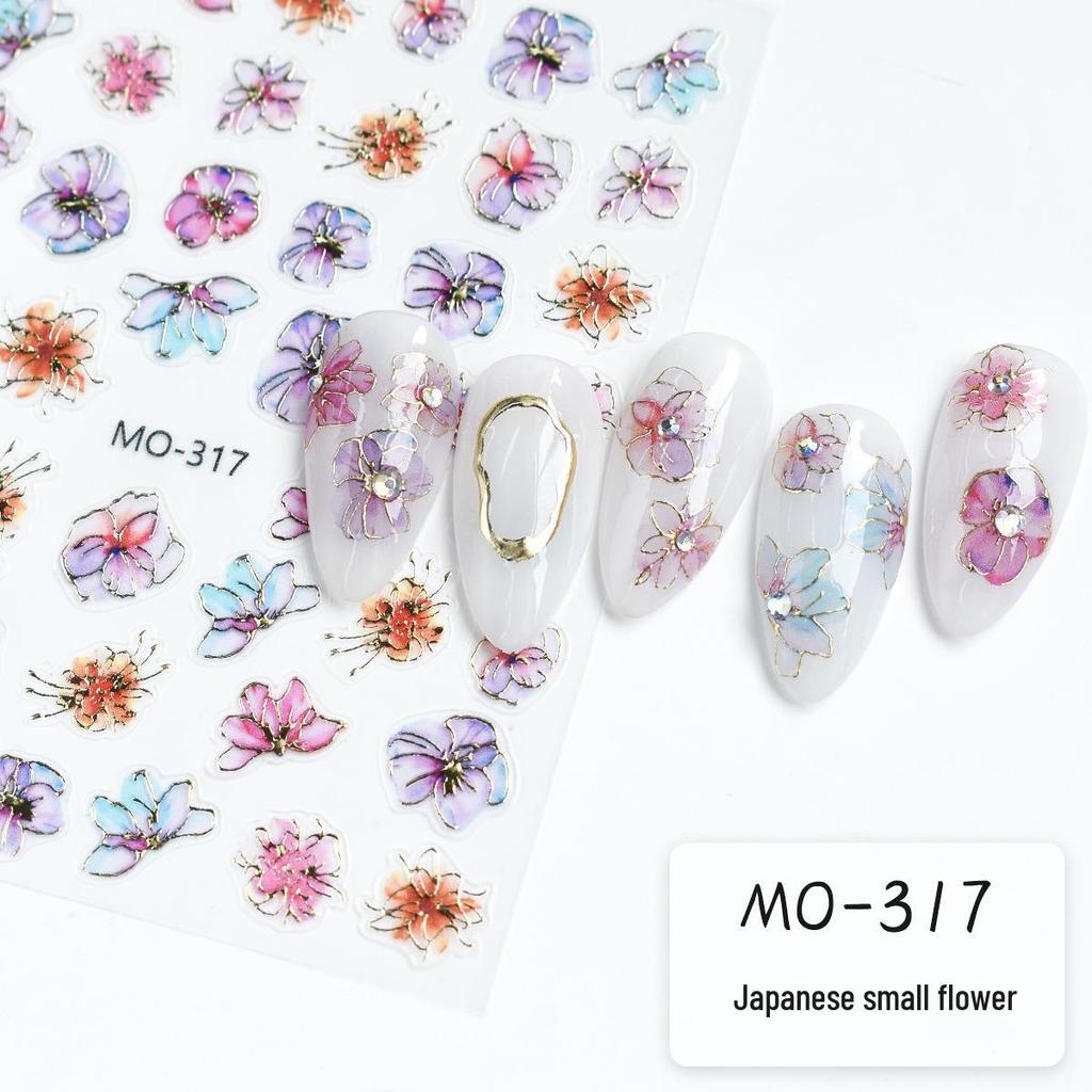 Fragrant Dreamy Purple-Gold Floral Embossed Nail Stickers