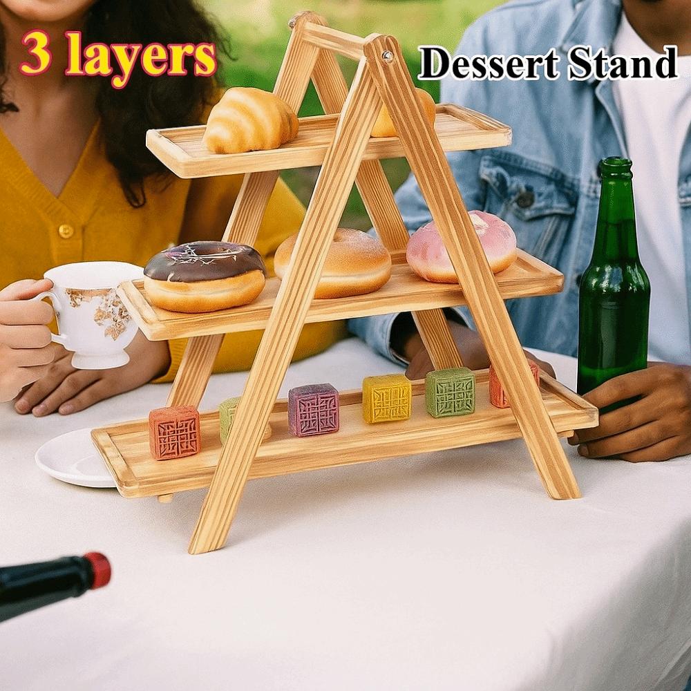 Wood Multilayer Dessert Stand Detachable Design Food Serving Tray Party Serving