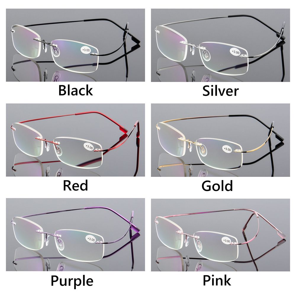 Men and Women Vision Care Eyewear Flexible Rimless Reading Glasses Memory Titanium Presbyopic Eyeglasses