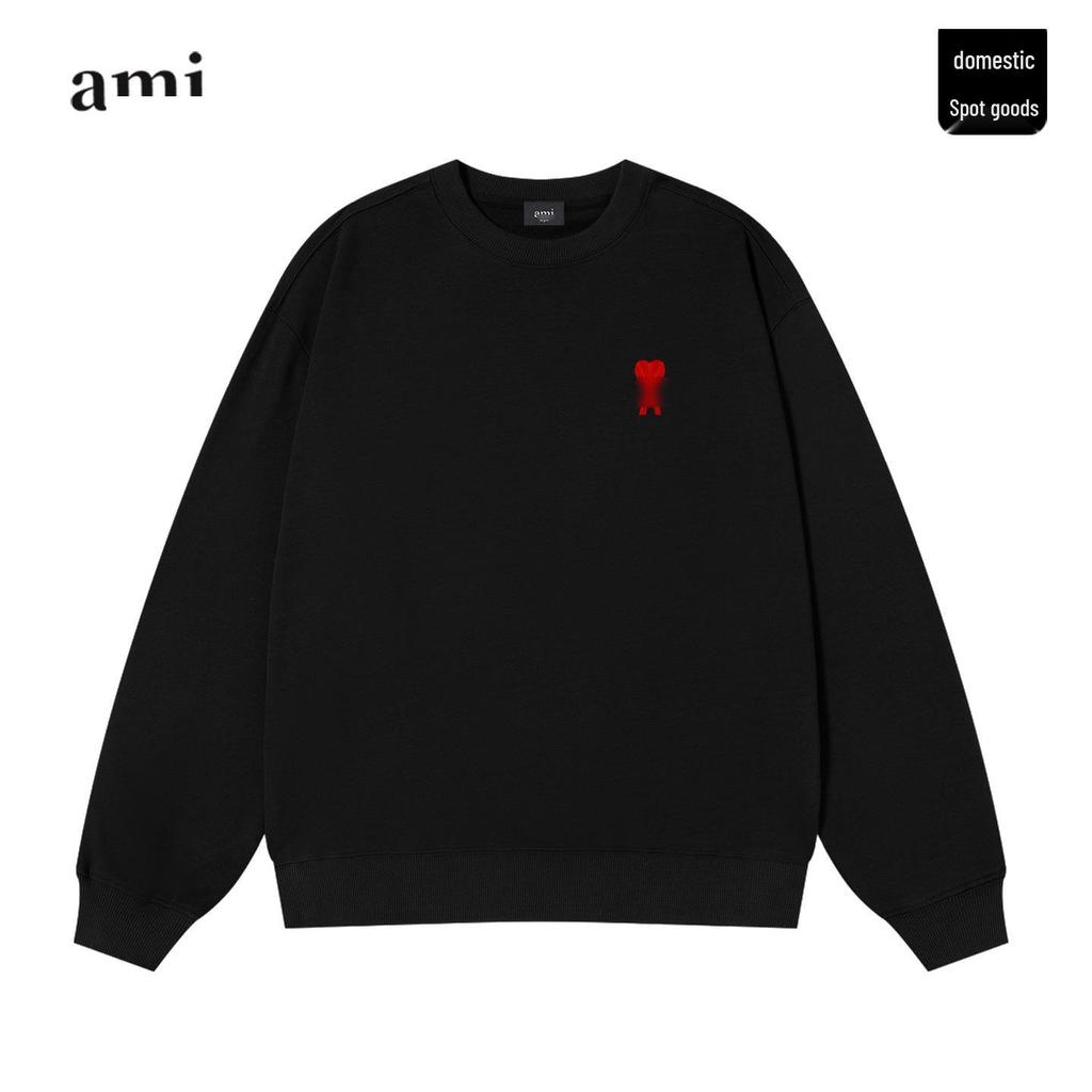 Унисекс Черный Хлопковый Свитшот с Круглым Вырезом и Вышивкой Сердца - Модный и Удобный для Осени.