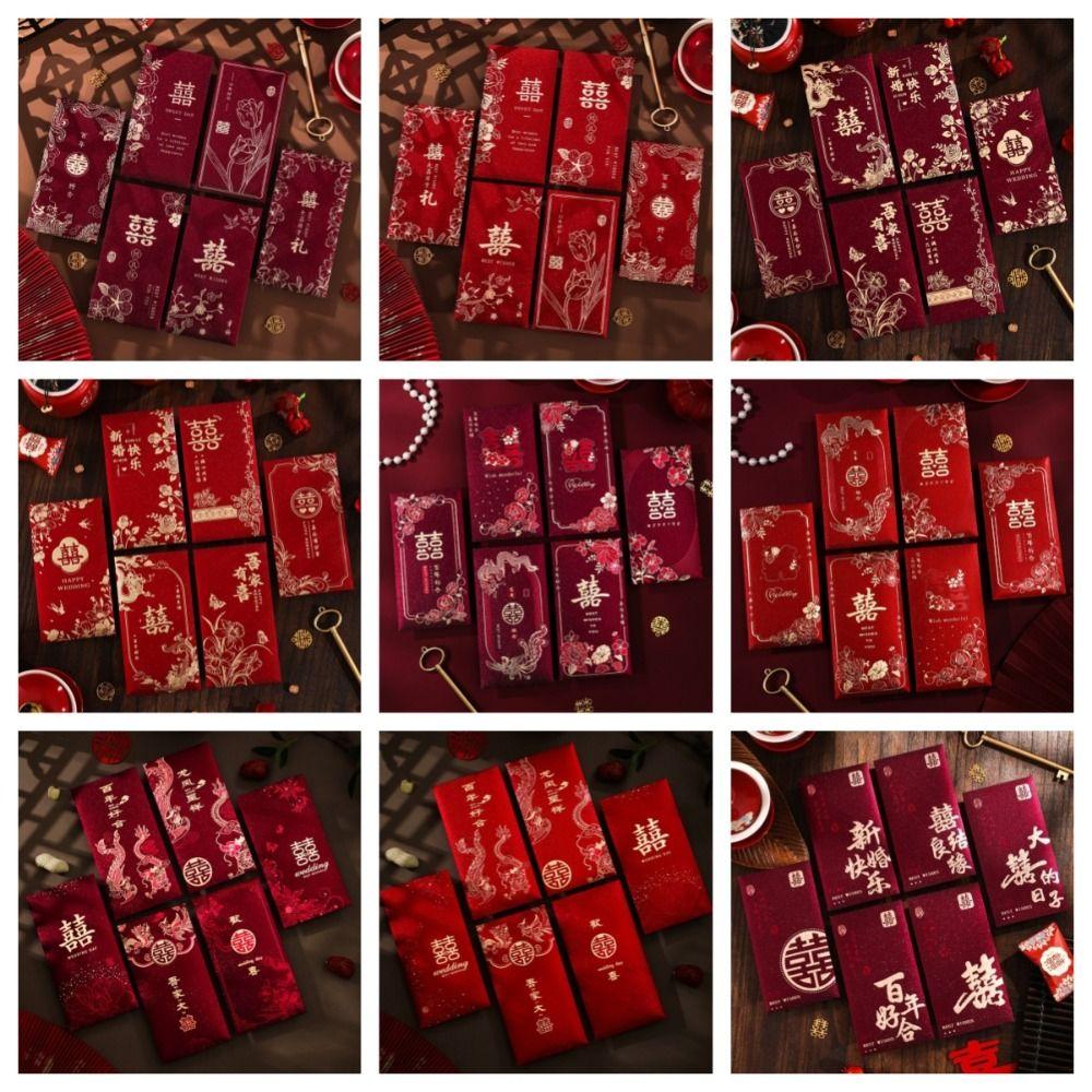 Chinese Horse Year New Year Red Envelope Hard Paper Hot Gold Chinese Money Envelopes Thickened 6Pcs Mixed Lucky Red Bag Children