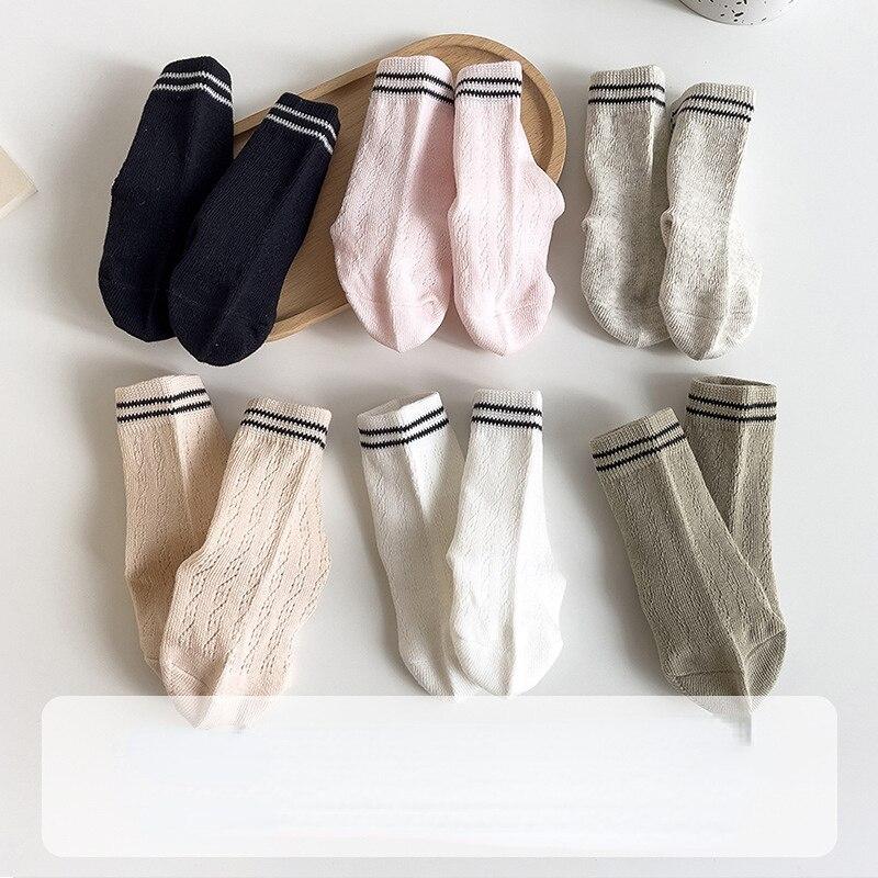 Детские хлопковые сетчатые носки, весенне-летние носки среднего размера, носки в полоску для новорожденных мальчиков и девочек, От 0 до 7 лет