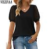 Женские модные повседневные летние весенние однотонные блузки и рубашки с v-образным вырезом и короткими рукавами с принтом