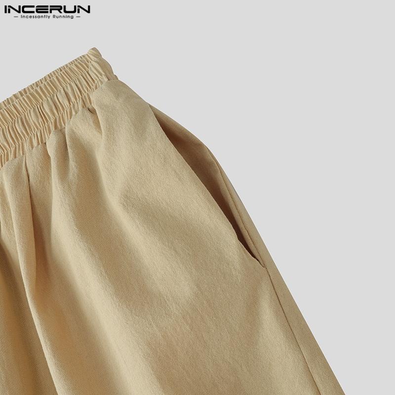 INCERUN Винтажные мужские повседневные свободные шорты-полуштаны с высокой эластичной талией и кулиской