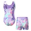 Kids Girls Gymnastics Yoga Dance Sport Sets Fancy Print Leotard and Shorts Dancewear Outfits