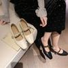 French Retro Single Shoes Women's 2025 Spring and Autumn New Low-heeled Square Head Shallow Mouth One-word Buckle with Shallow Mouth Mary Jane Shoes
