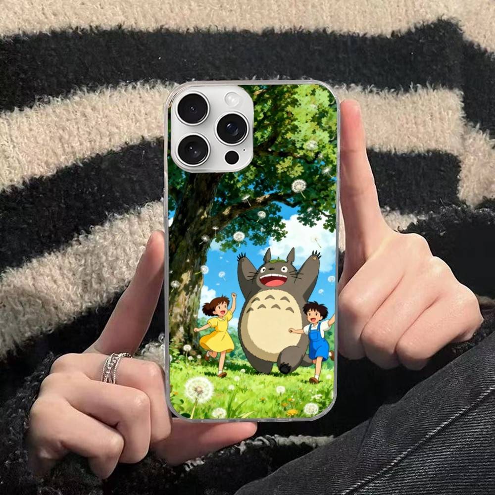 Милый Чехол-Тотторо Серебристый Градиент Плиссированный Волна Воды для IPhone 17 16 15 14 13 12 11 Pro Max