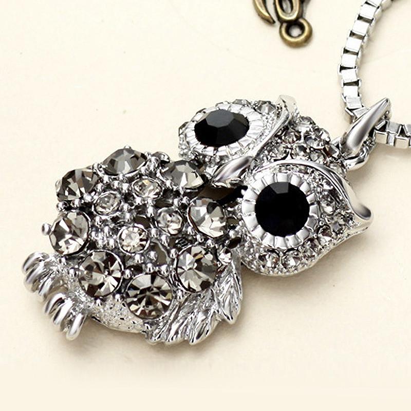 Elegant Geometric Owl Pendant Necklace Featuring Rhinestone Accents In Gold Color
