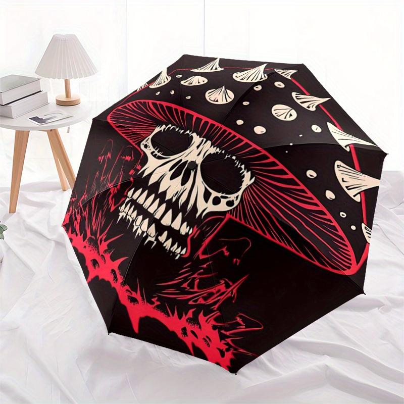 1pc Mushroom Skull Automatic Open/close Leisure Umbrella, 8-Rib sturdy structure, Portable Travel Umbrella, Parties, Everyday Use, 11133