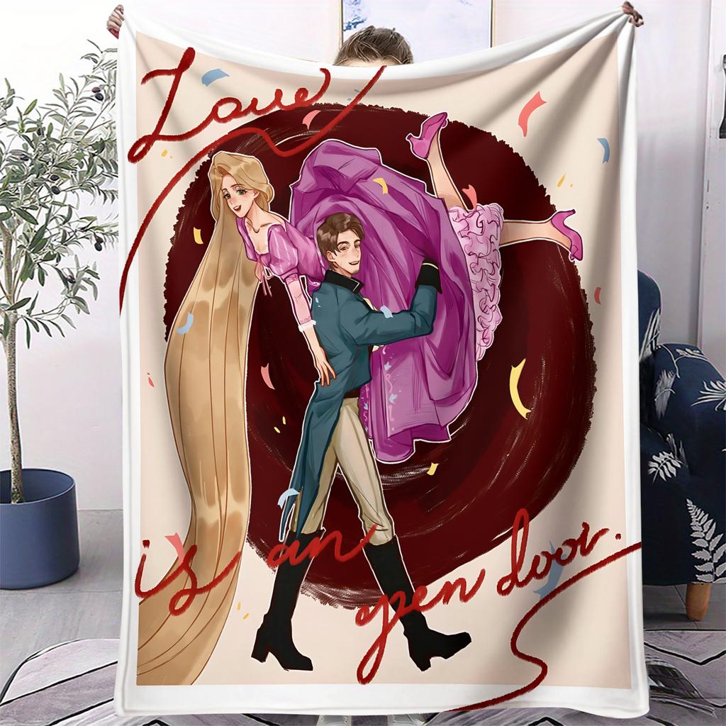 Tangled Rapunzel Flynn Themed Handdrawn Style Print Fleece Blanket for Adult Quality Cozy Warm Blanket for Travel Picnic Home
