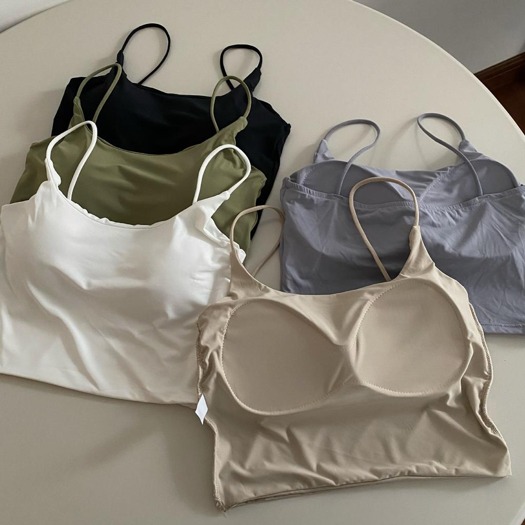 Ice Silk Halter Small Tank Top Women Summer Free Bra with Sexy Breast Pads White Spice Short Wear Top