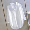 Pure Cotton Double Pocket White Shirt Women Long-sleeve Blouse Spring Autumn Tops Lapel Buttoned Irregular Shirts