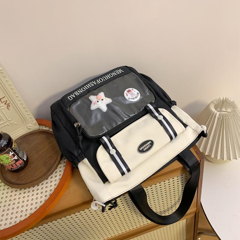 Student's Large Capacity Tutoring Bag Women's Contrast Color Stitching Shoulder Bag Crossbody Bag